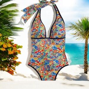 J.Crew size 6 Rick rack halter one piece in Liberty Margaret Anne floral print